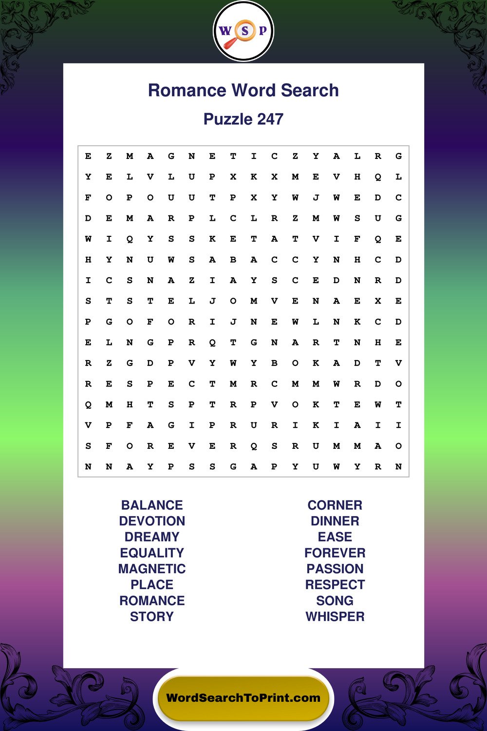 Romance Word Search Puzzle 247