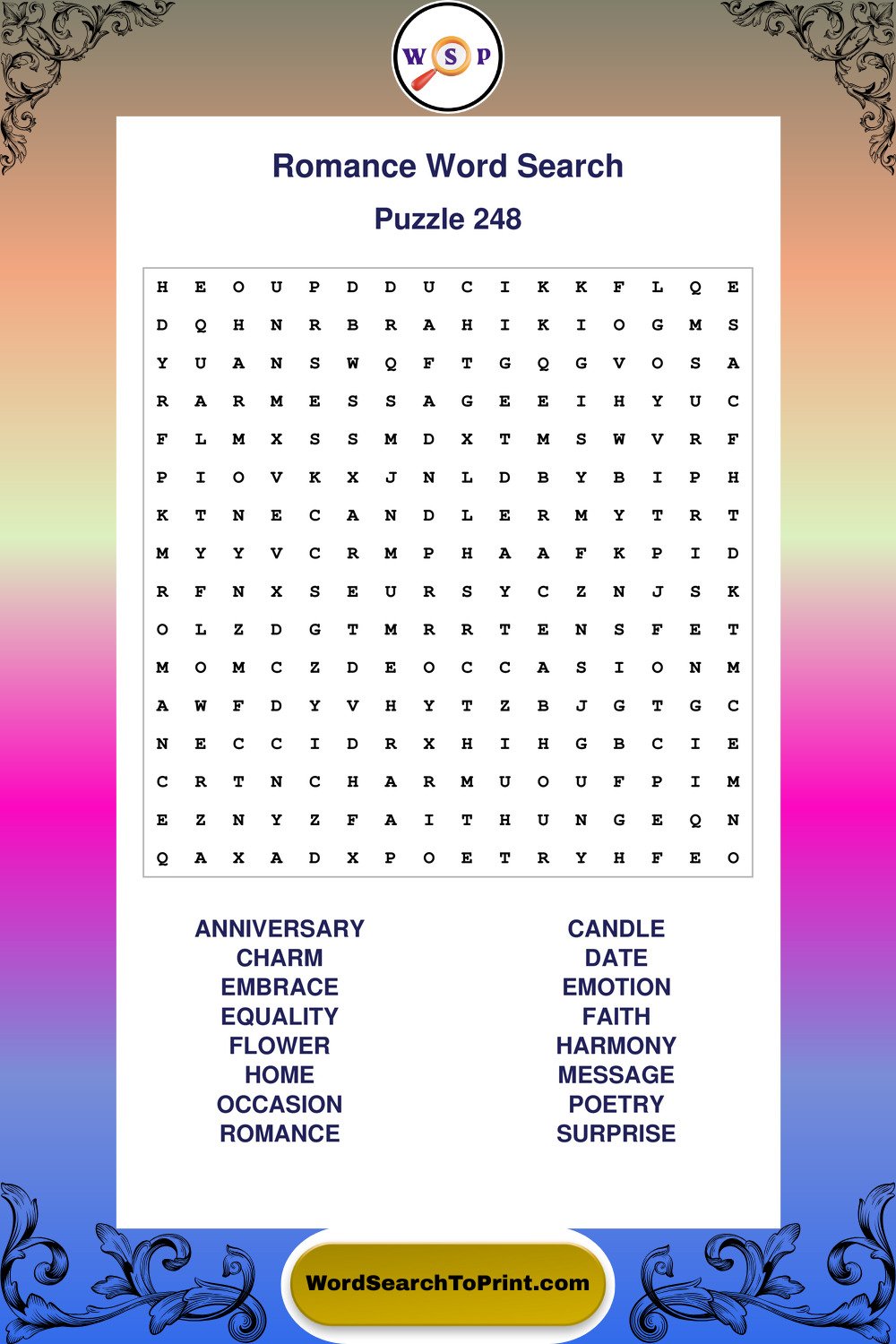 Romance Word Search Puzzle 248