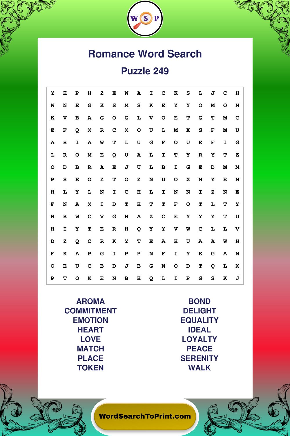 Romance Word Search Puzzle 249