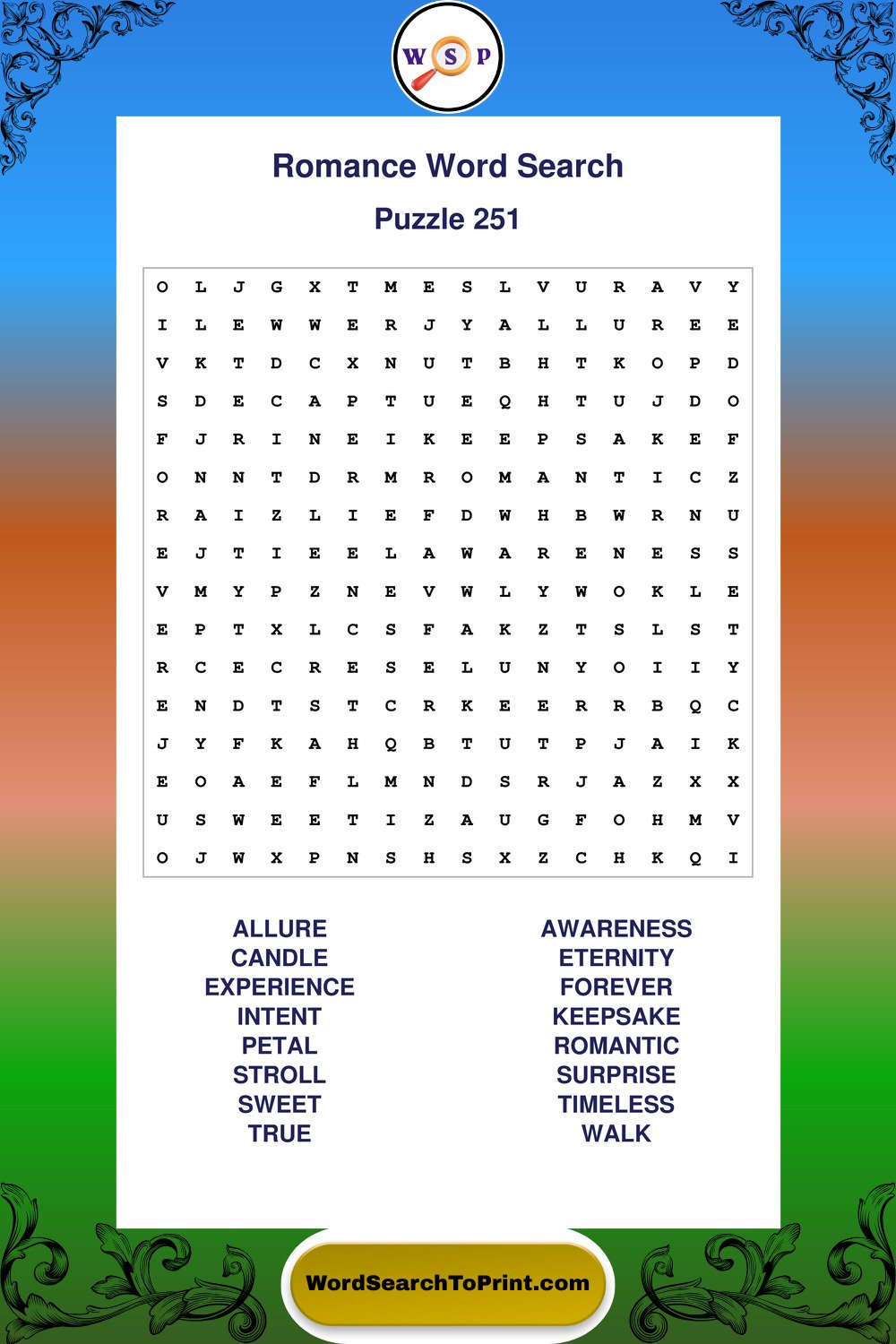 Romance Word Search Puzzle 251