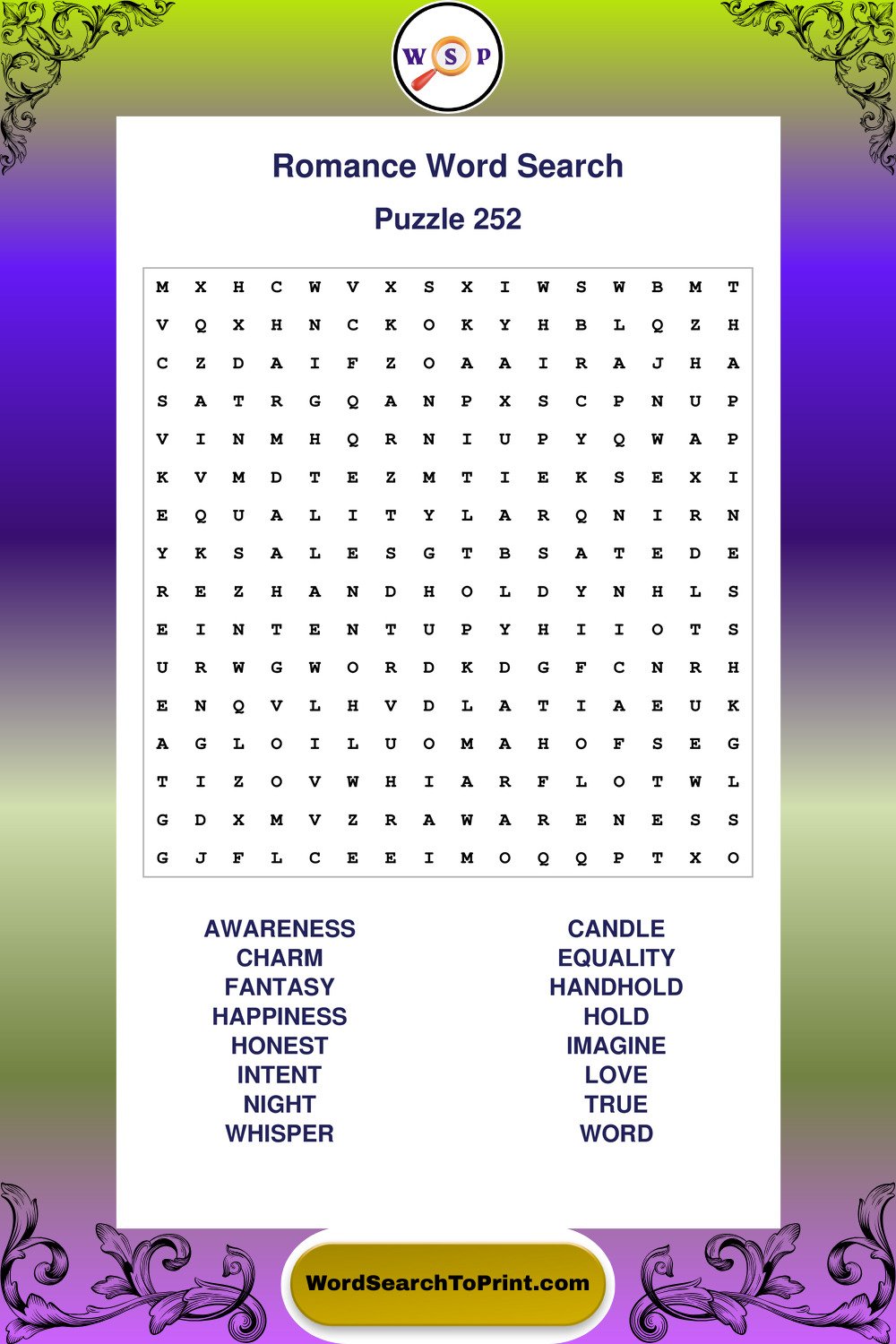 Romance Word Search Puzzle 252