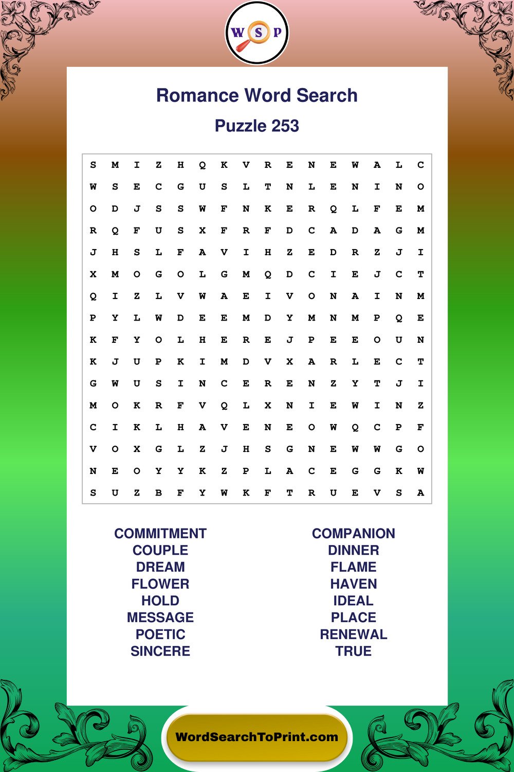 Romance Word Search Puzzle 253