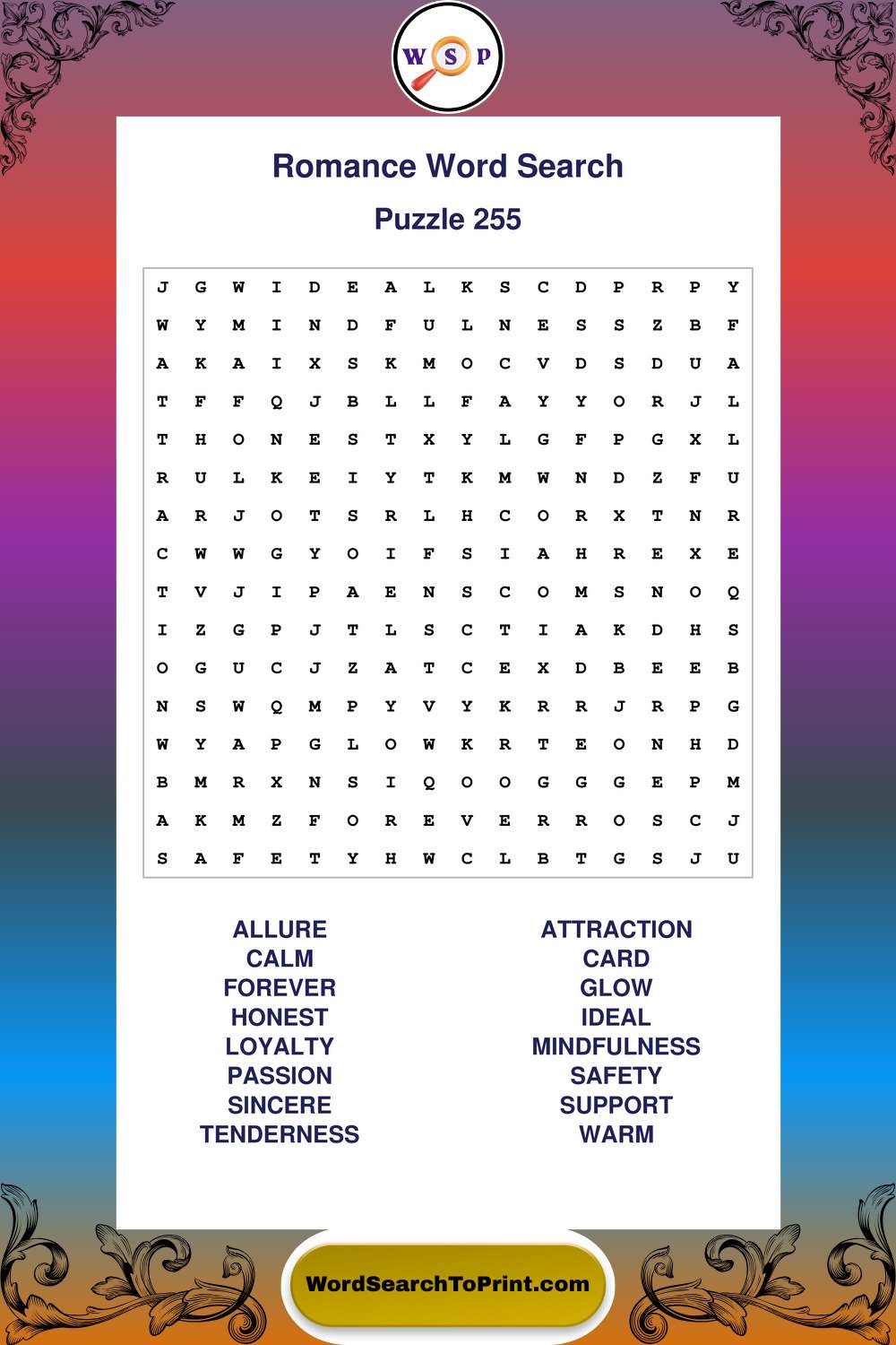 Romance Word Search Puzzle 255