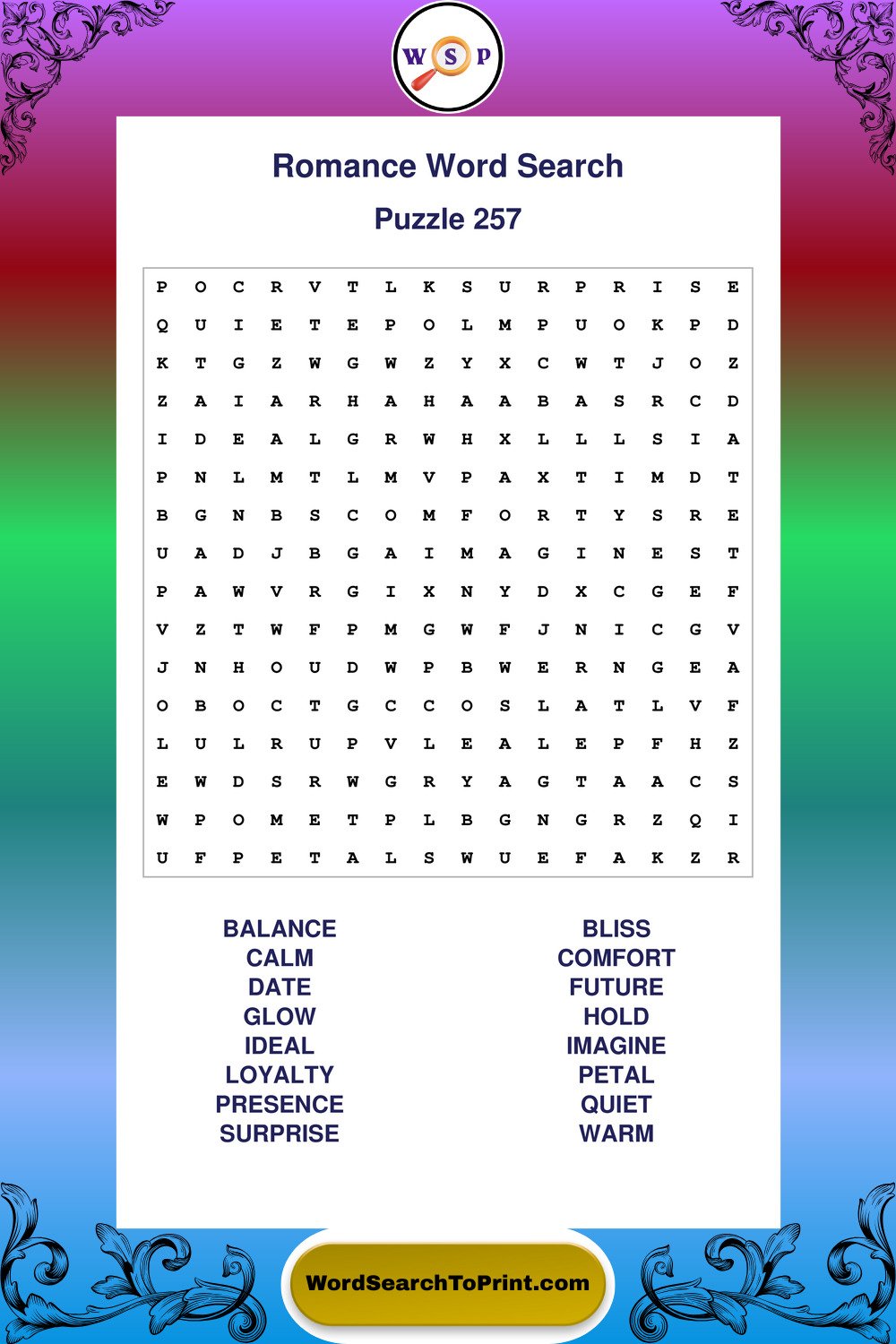 Romance Word Search Puzzle 257