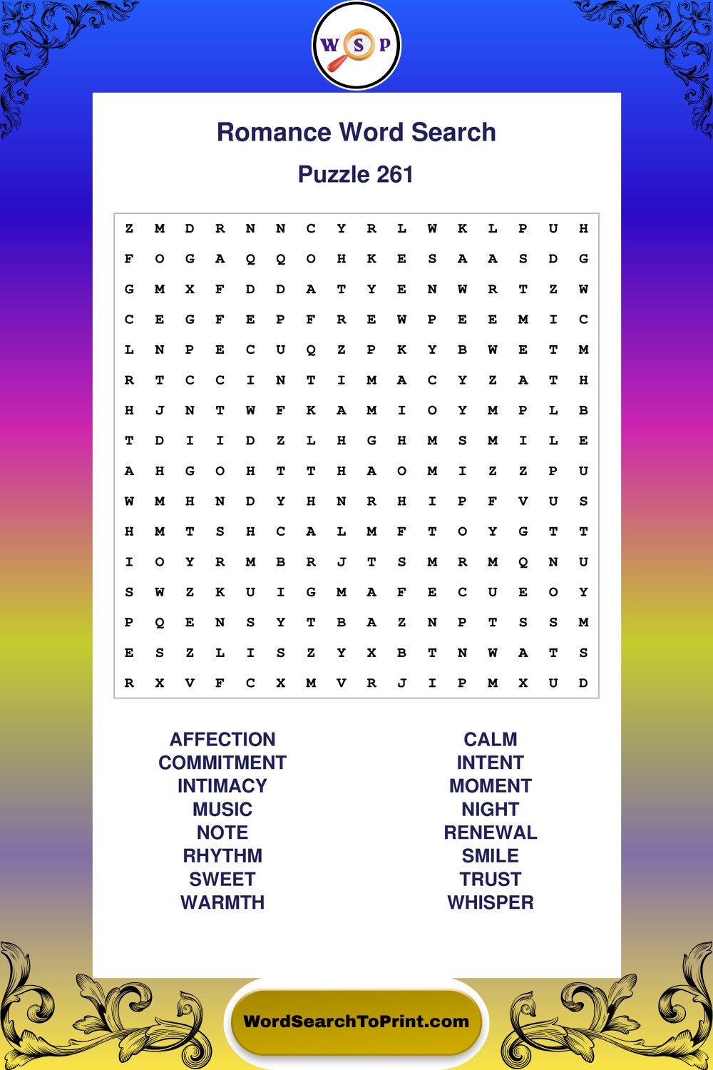 Romance Word Search Puzzle 261