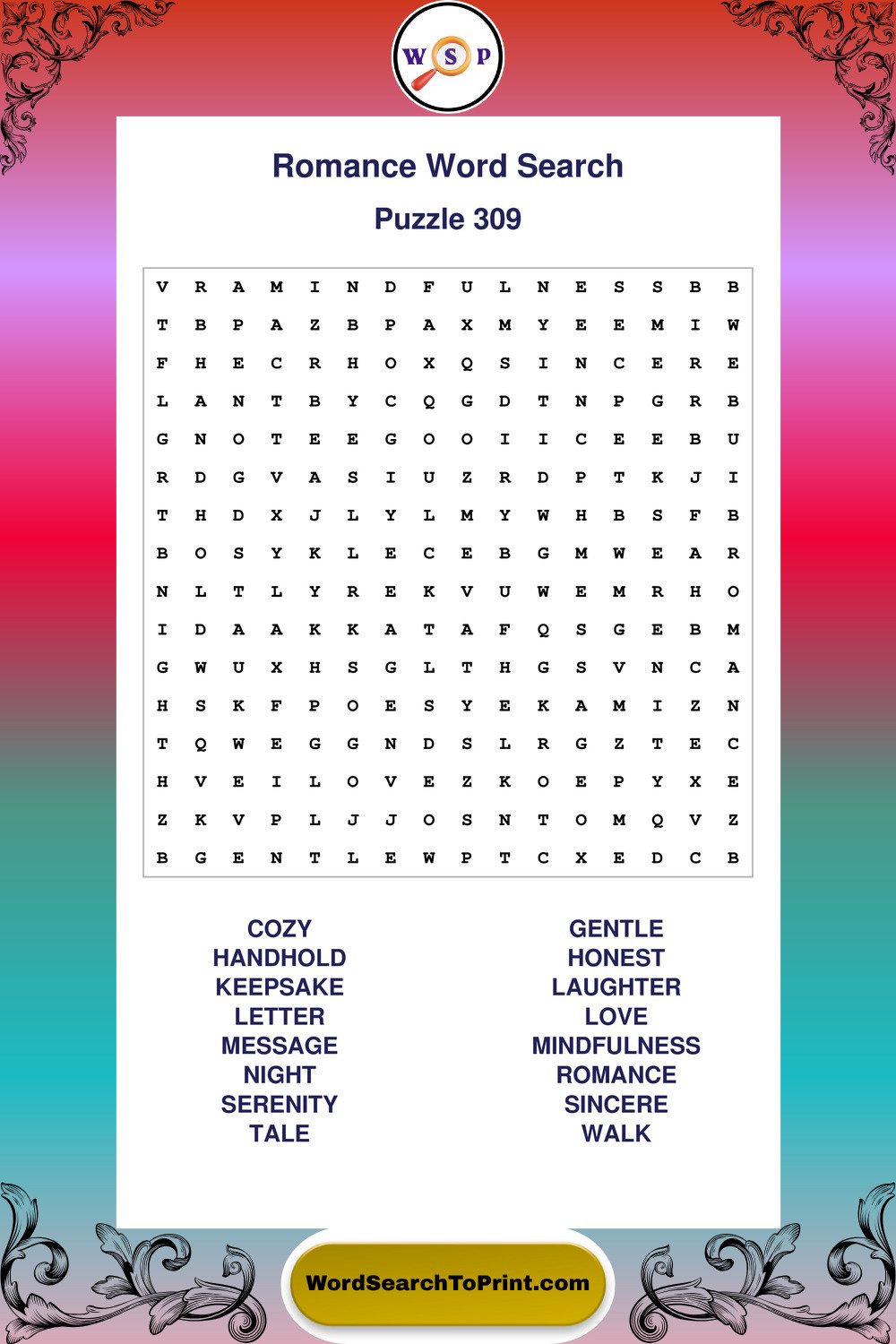 Romance Word Search Puzzle 309