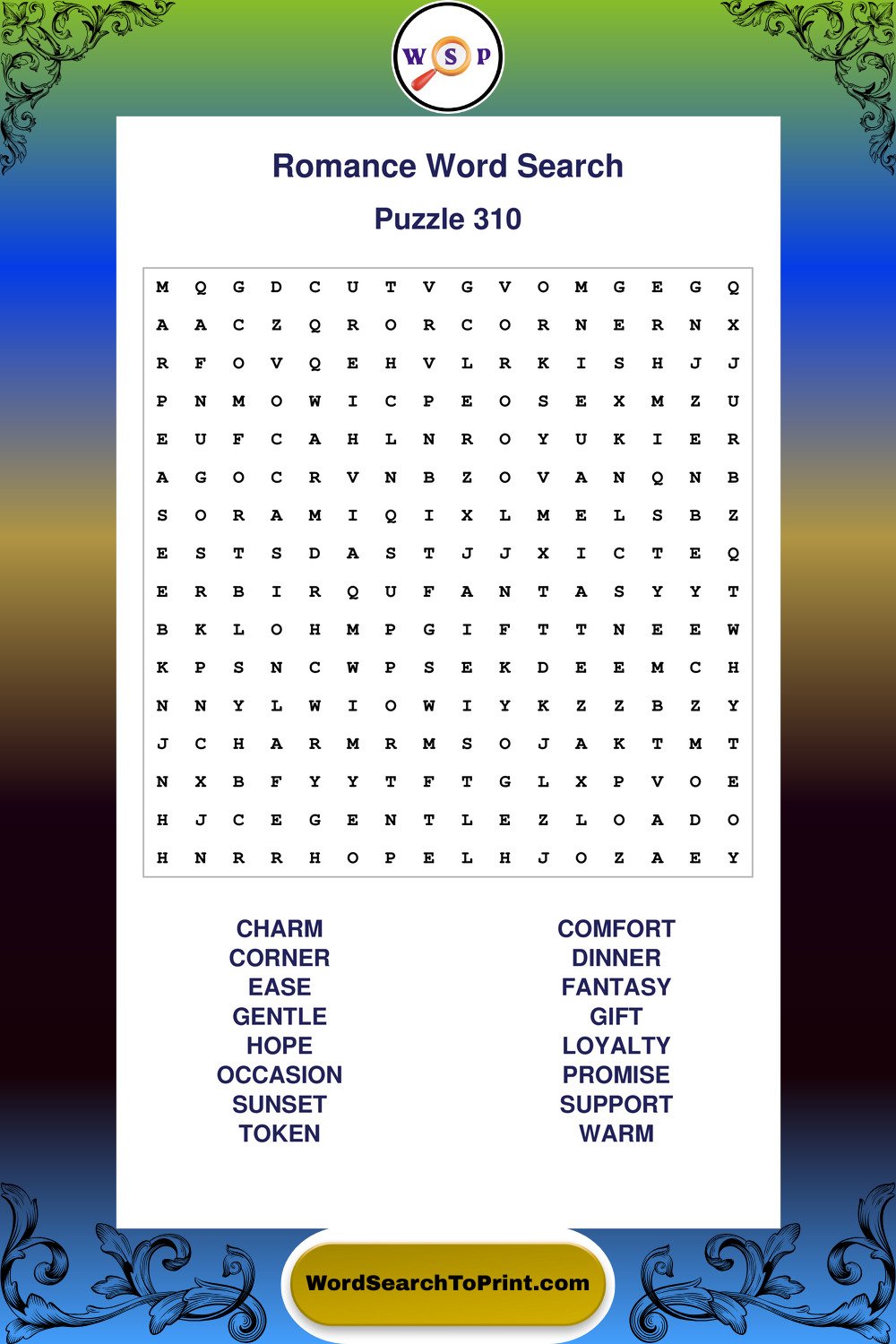 Romance Word Search Puzzle 310