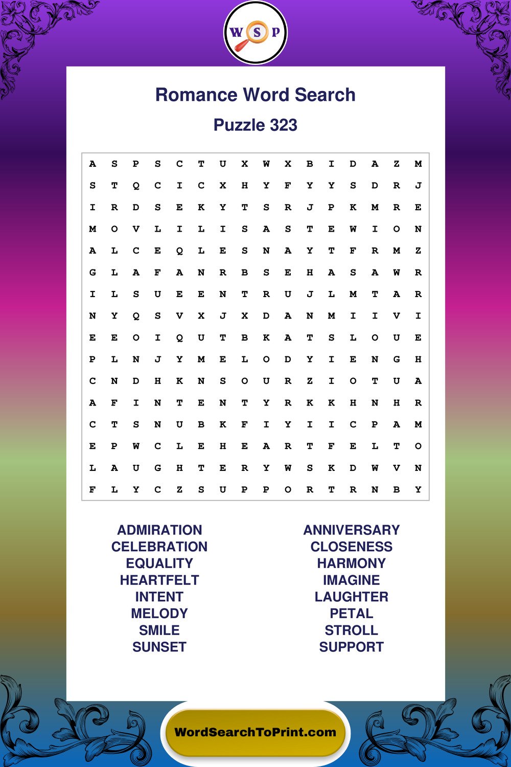 Romance Word Search Puzzle 323
