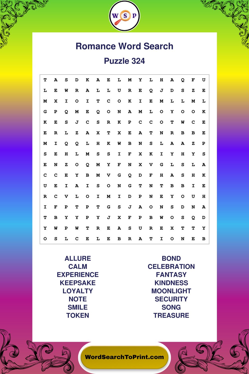 Romance Word Search Puzzle 324