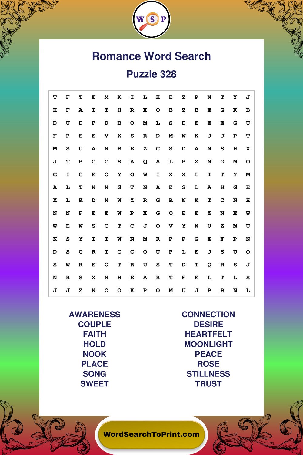 Romance Word Search Puzzle 328