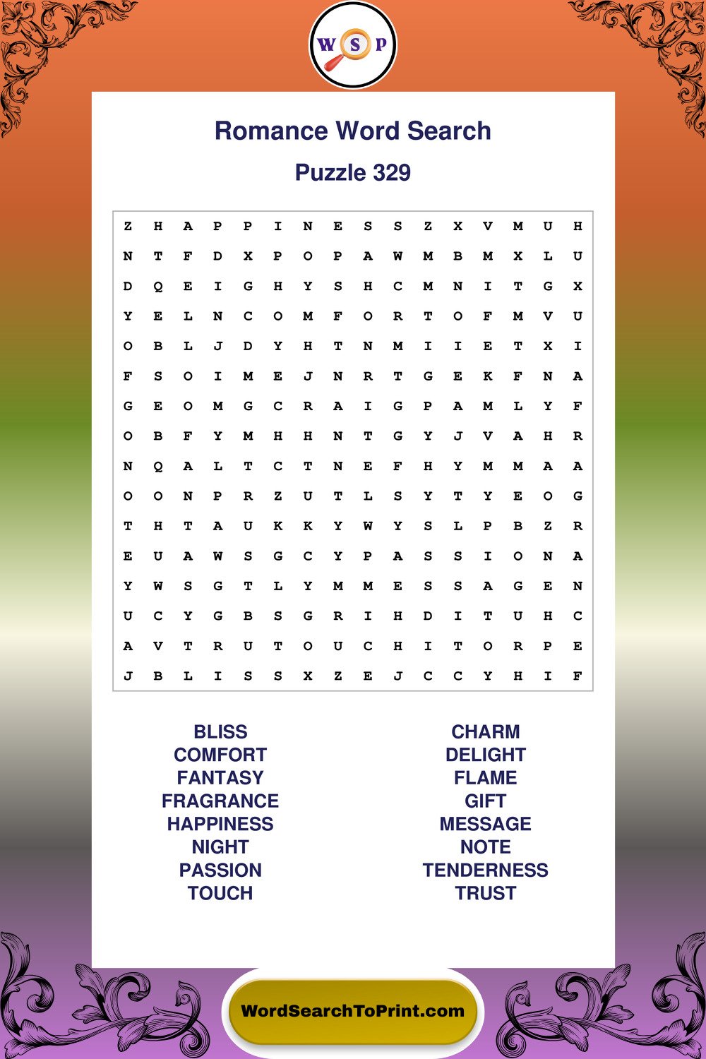 Romance Word Search Puzzle 329