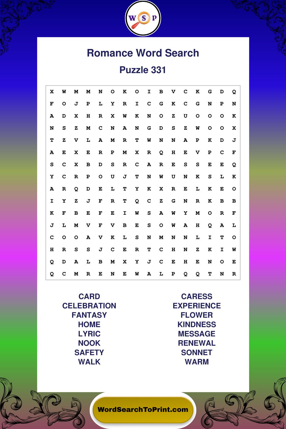 Romance Word Search Puzzle 331