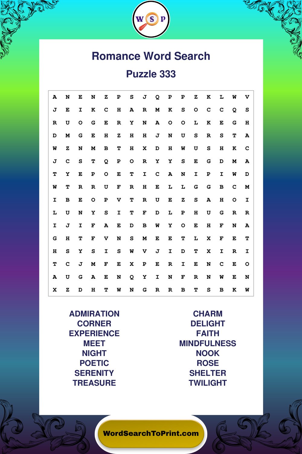 Romance Word Search Puzzle 333