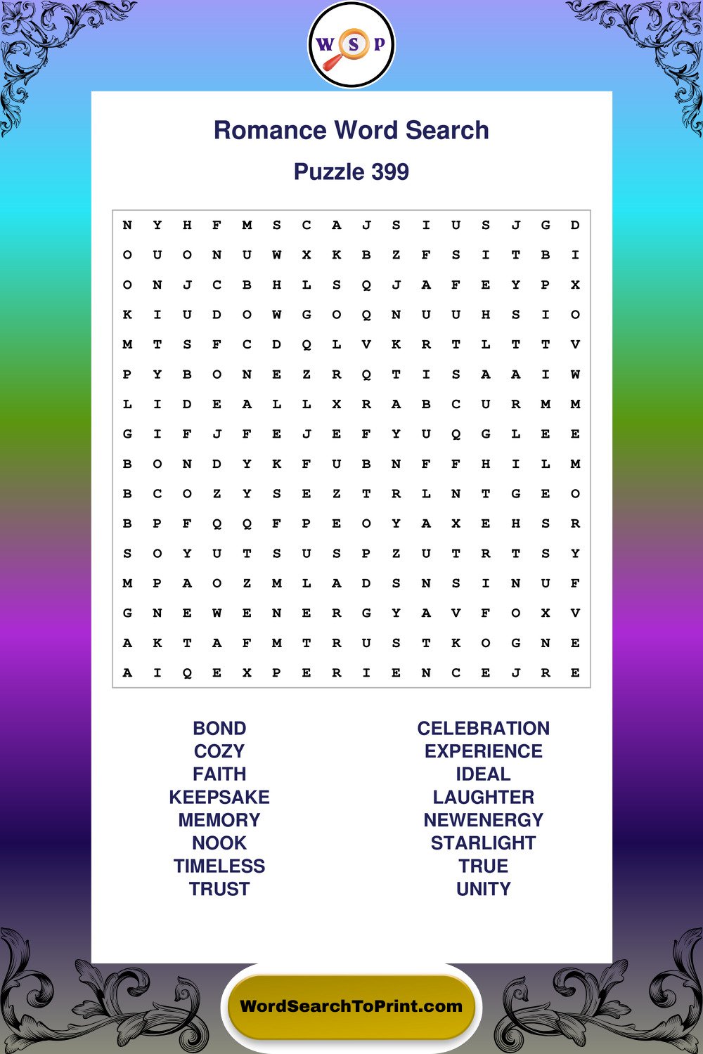 Romance Word Search Puzzle 399
