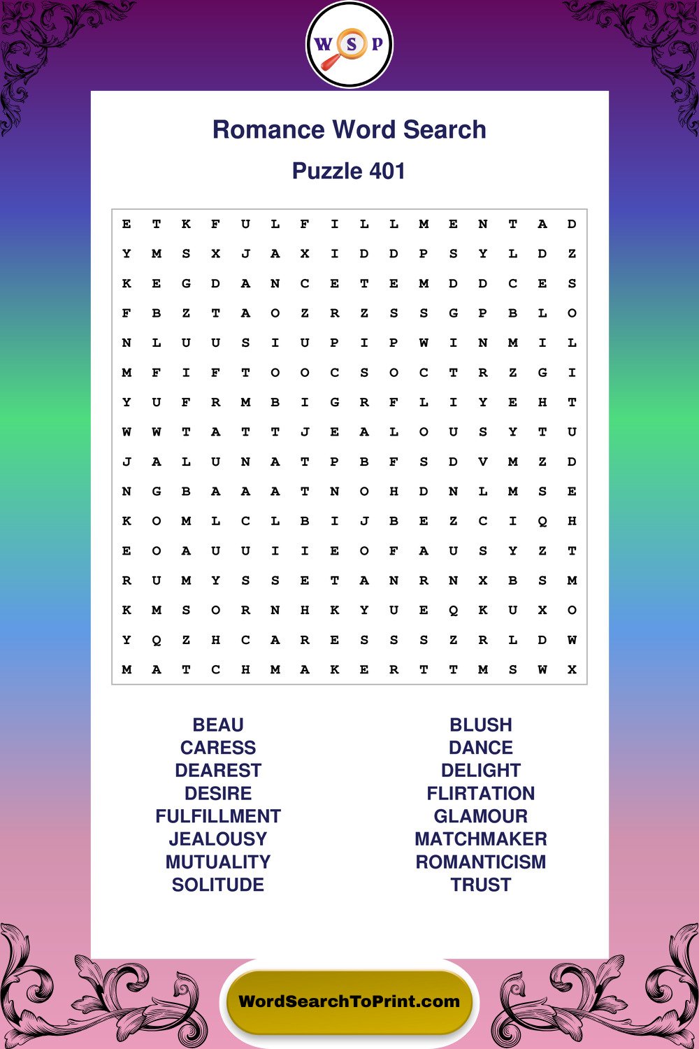 Romance Word Search Puzzle 401
