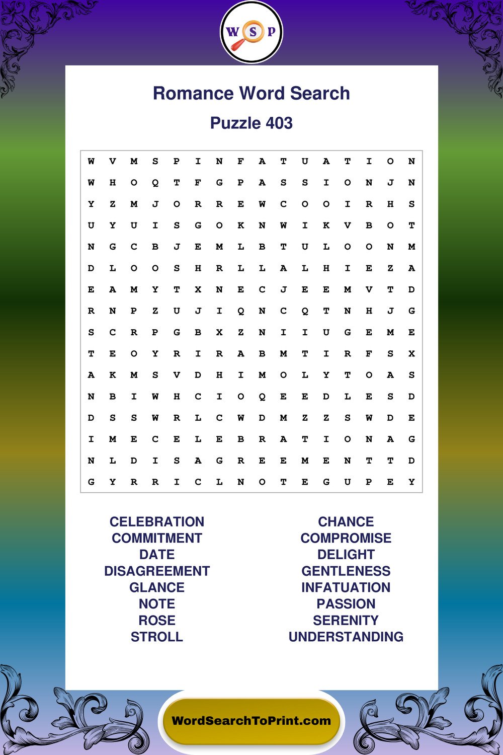 Romance Word Search Puzzle 403