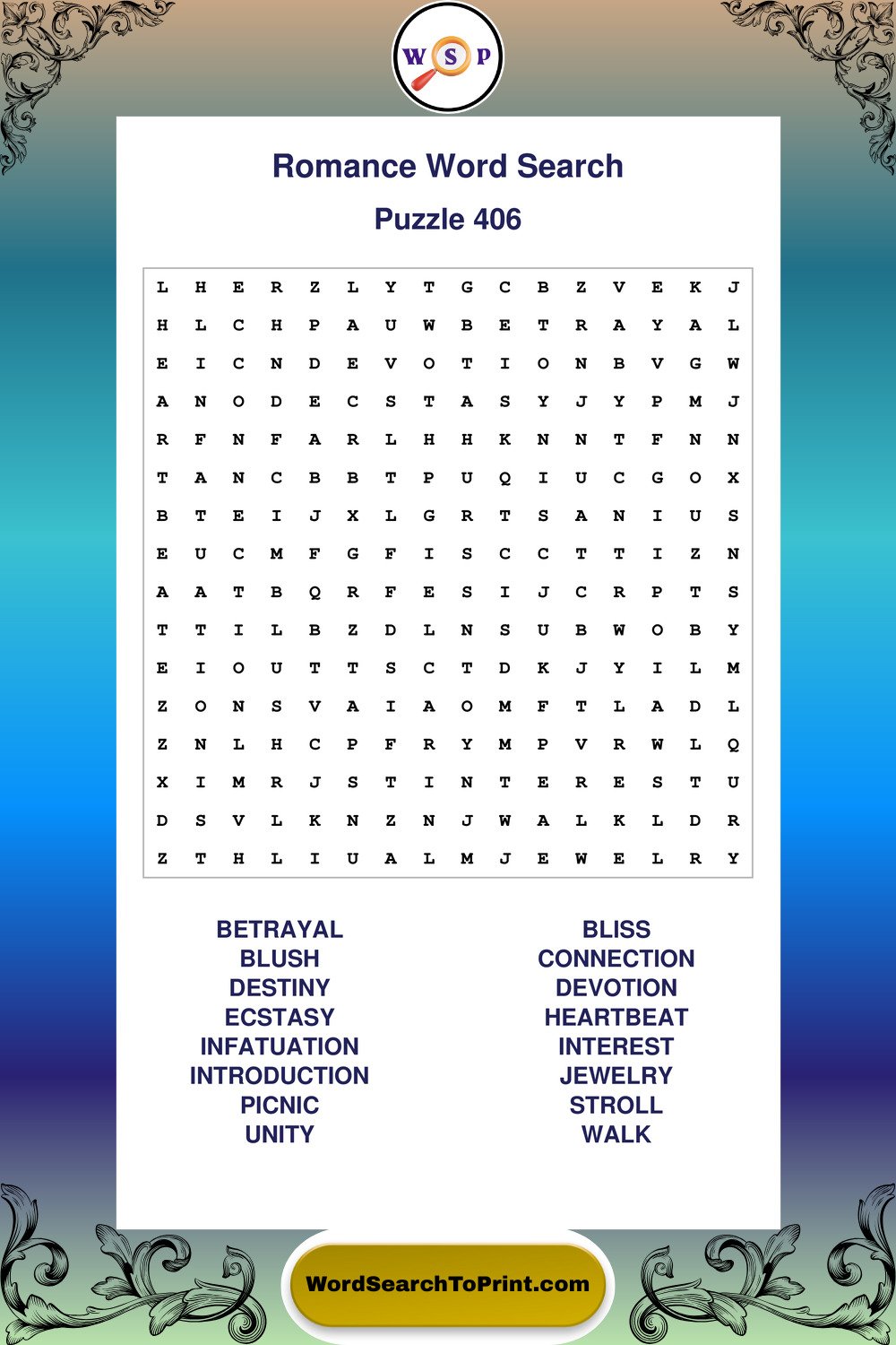 Romance Word Search Puzzle 406
