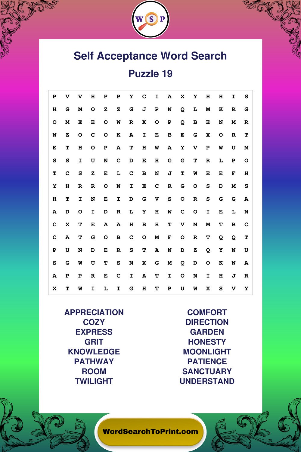 Self Acceptance Word Search Puzzle 19