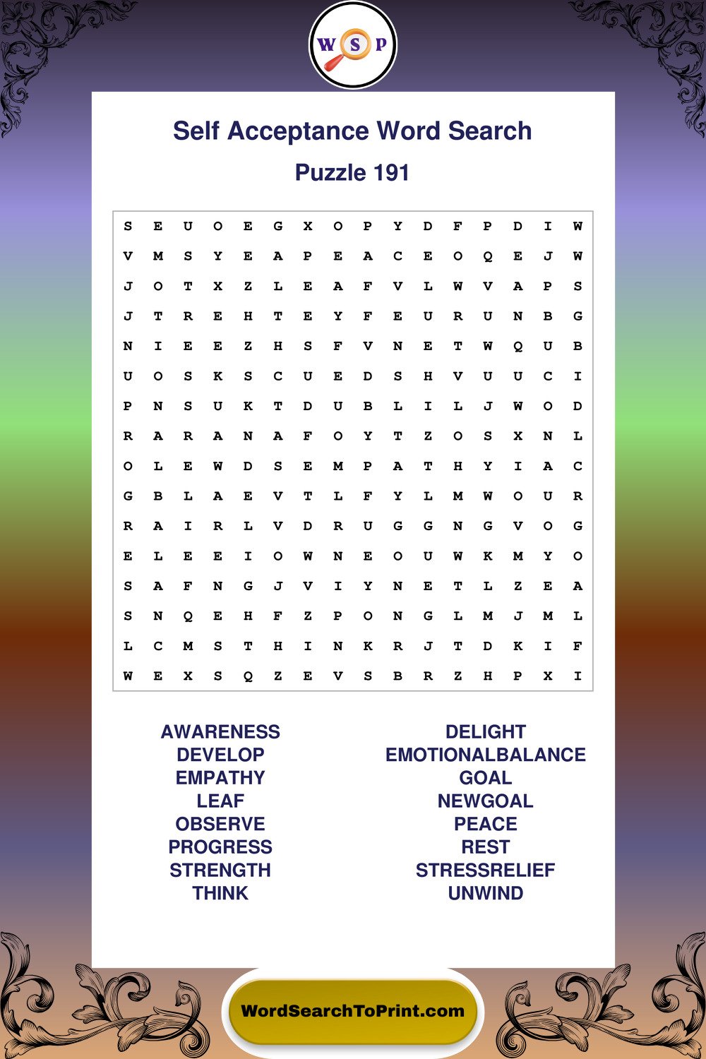 Self Acceptance Word Search Puzzle 191