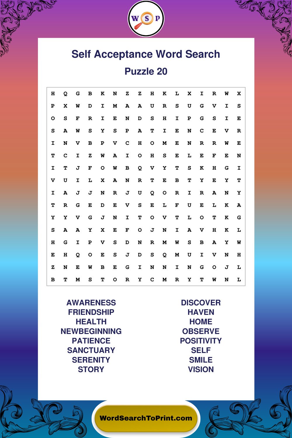 Self Acceptance Word Search Puzzle 20