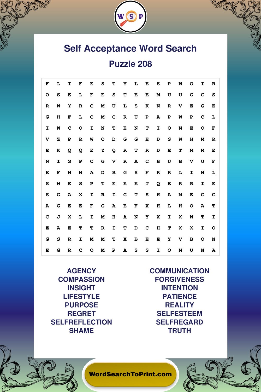 Self Acceptance Word Search Puzzle 208