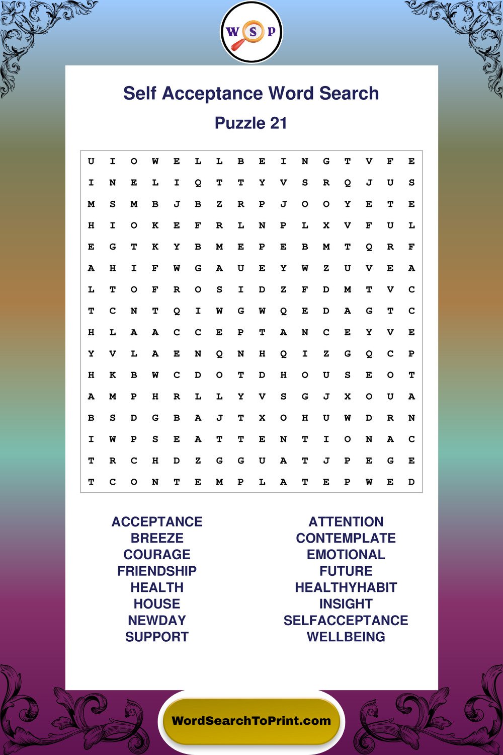 Self Acceptance Word Search Puzzle 21