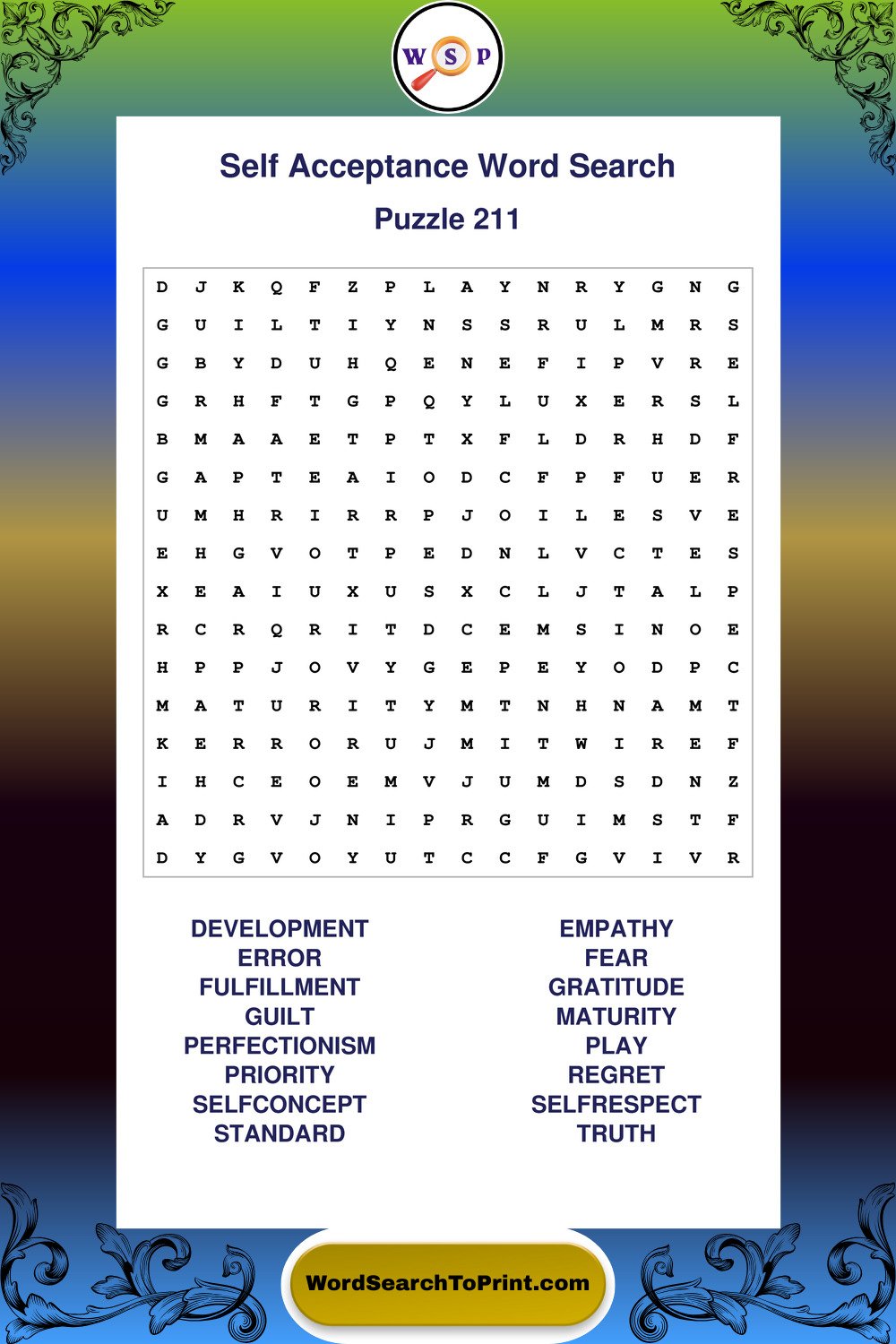Self Acceptance Word Search Puzzle 211