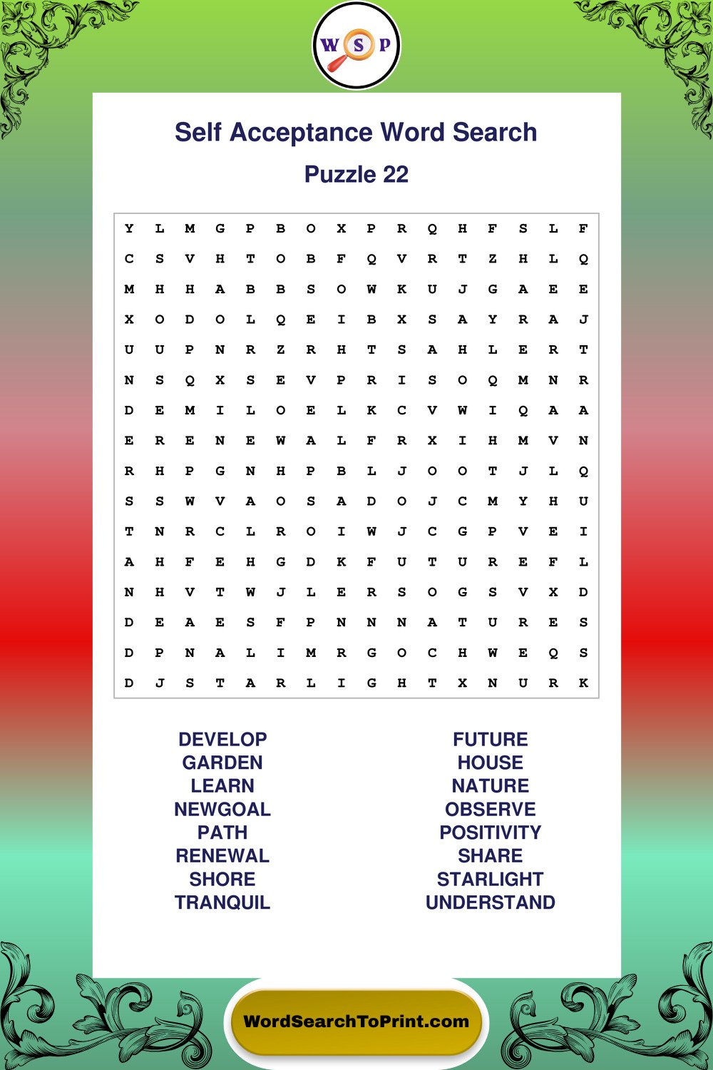 Self Acceptance Word Search Puzzle 22