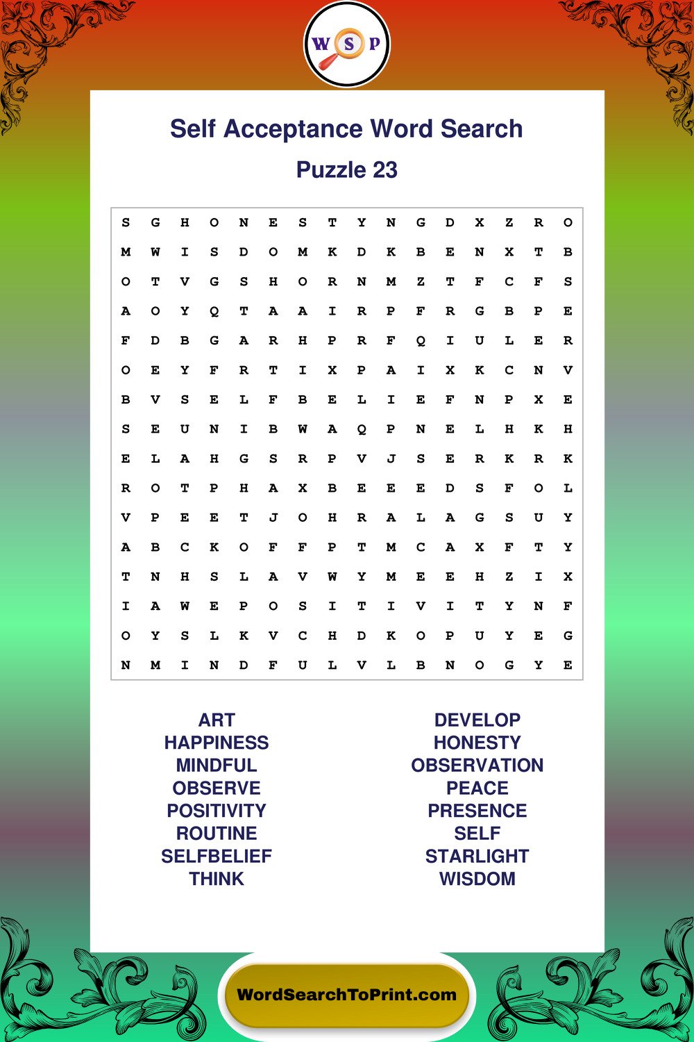 Self Acceptance Word Search Puzzle 23