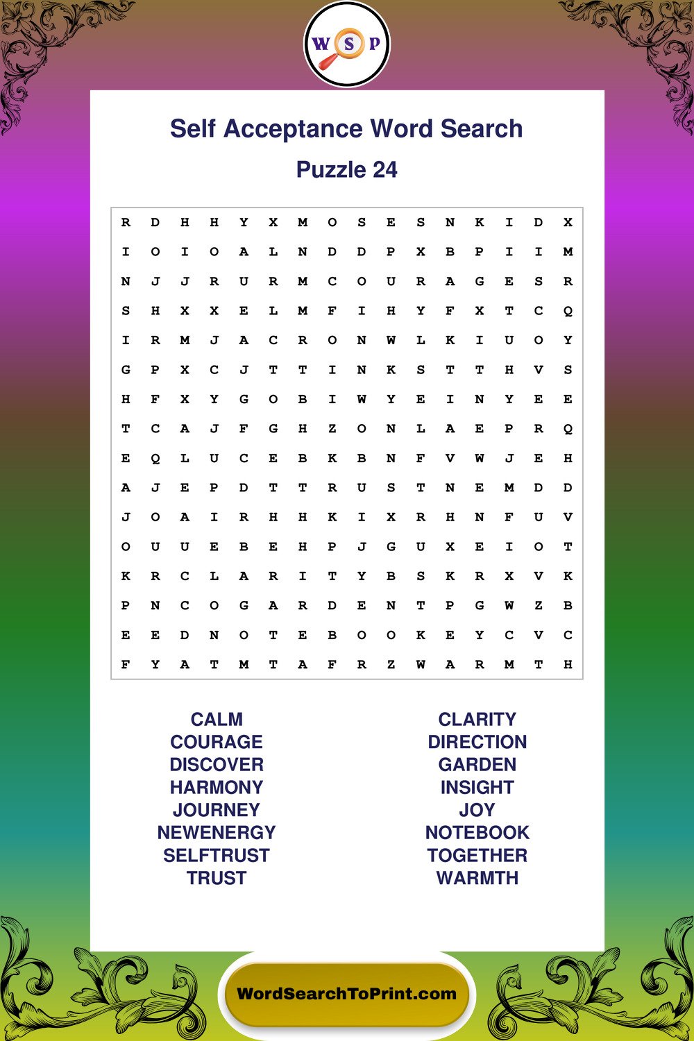 Self Acceptance Word Search Puzzle 24