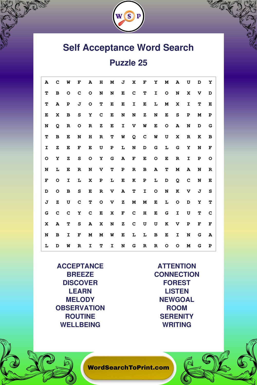 Self Acceptance Word Search Puzzle 25