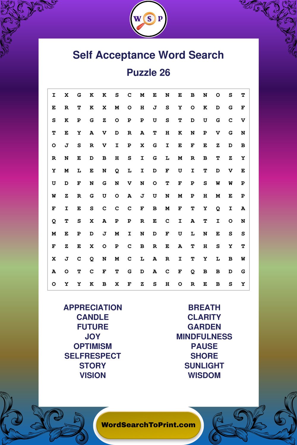 Self Acceptance Word Search Puzzle 26