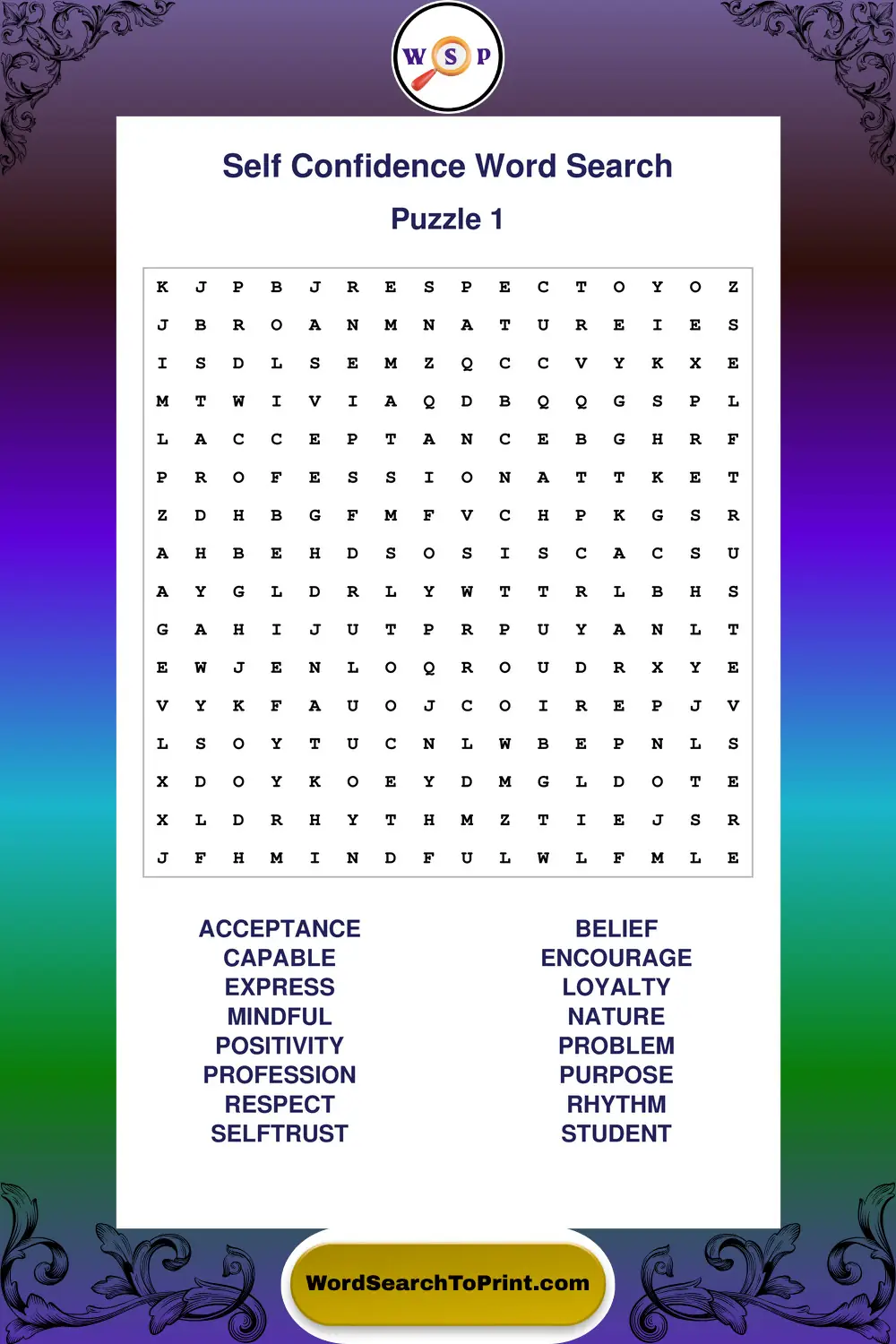 Self Confidence Word Search Puzzle 1