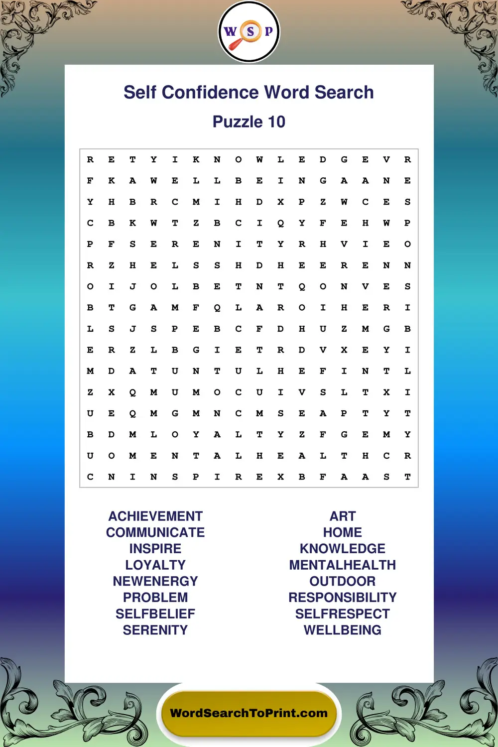 Self Confidence Word Search Puzzle 10