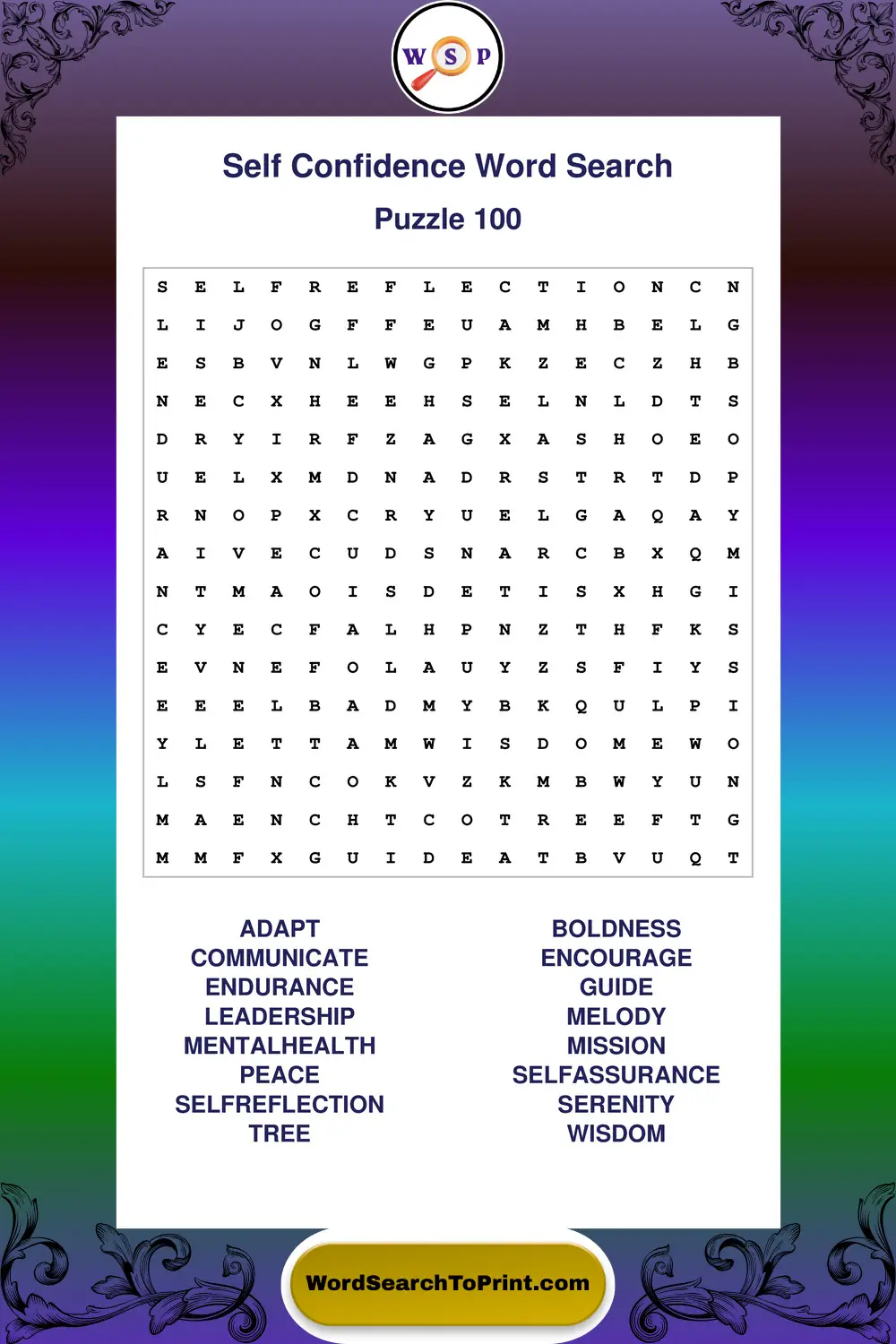 Self Confidence Word Search Puzzle 100