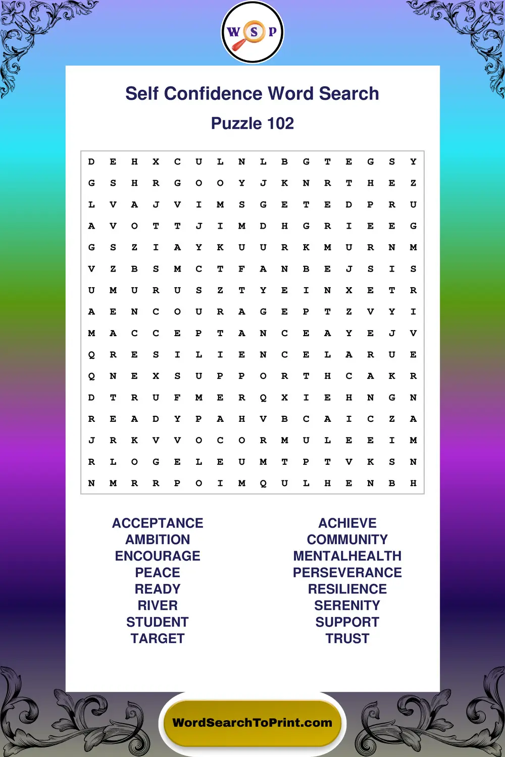 Self Confidence Word Search Puzzle 102
