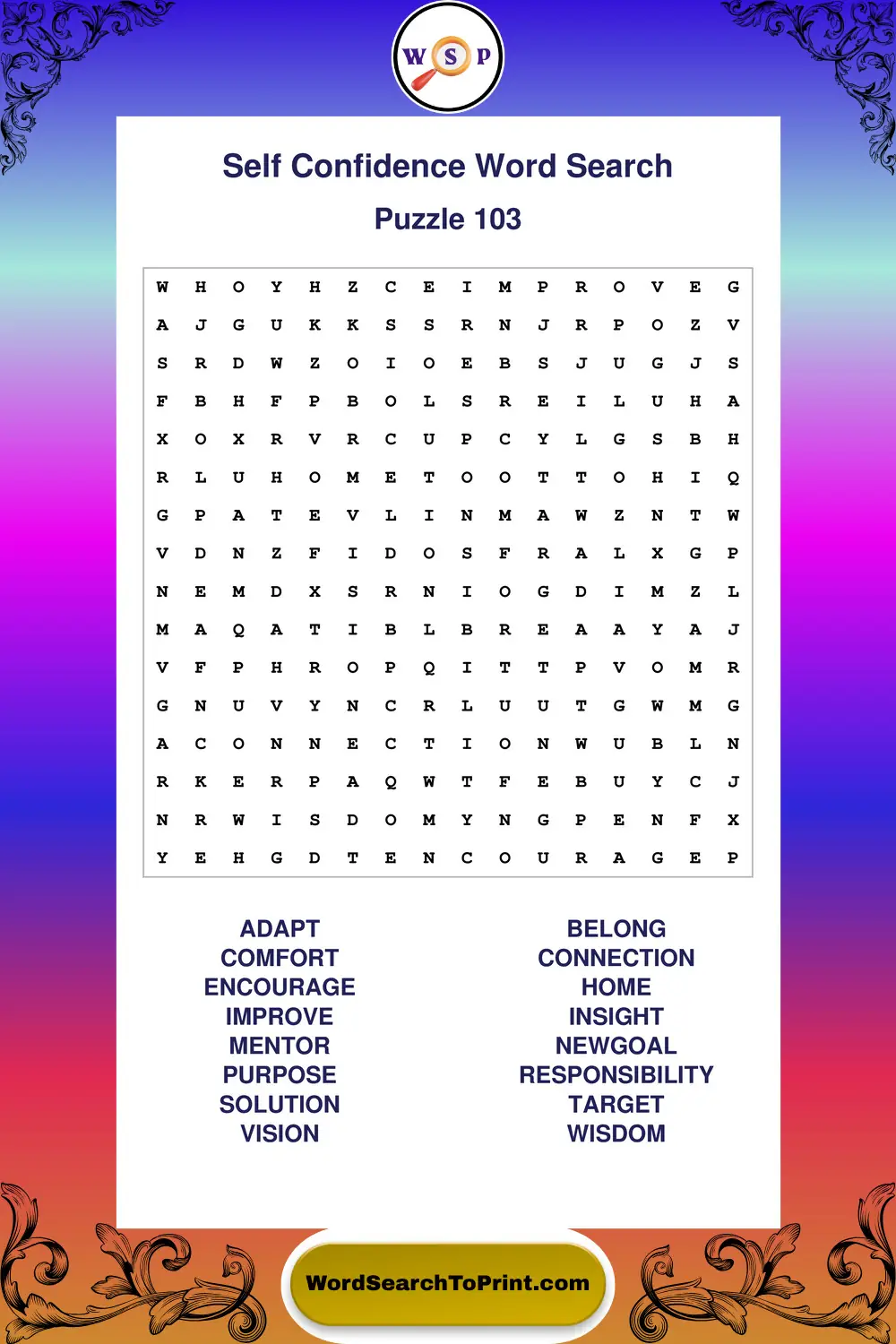 Self Confidence Word Search Puzzle 103