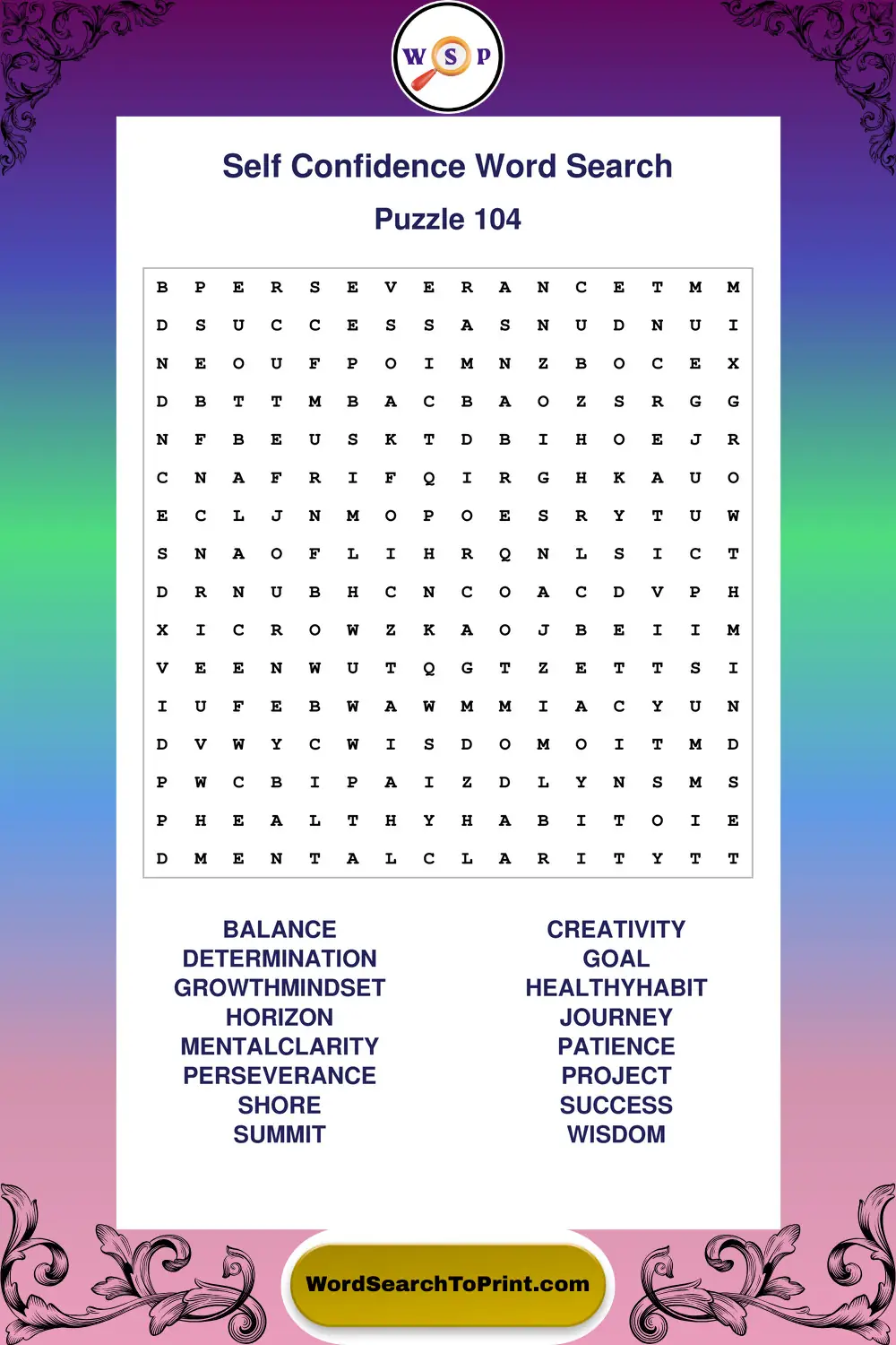 Self Confidence Word Search Puzzle 104