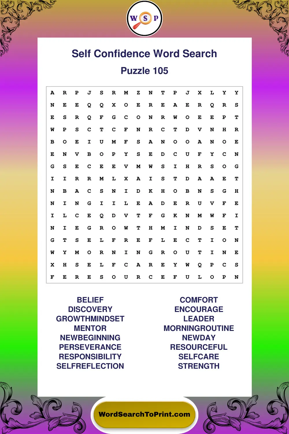 Self Confidence Word Search Puzzle 105