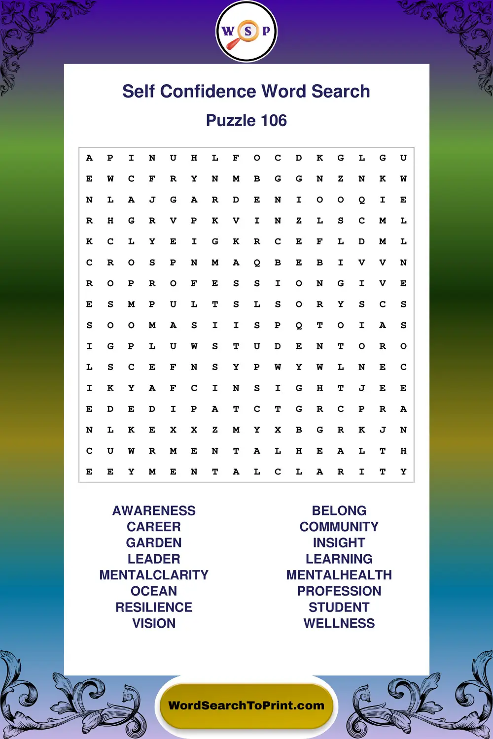 Self Confidence Word Search Puzzle 106