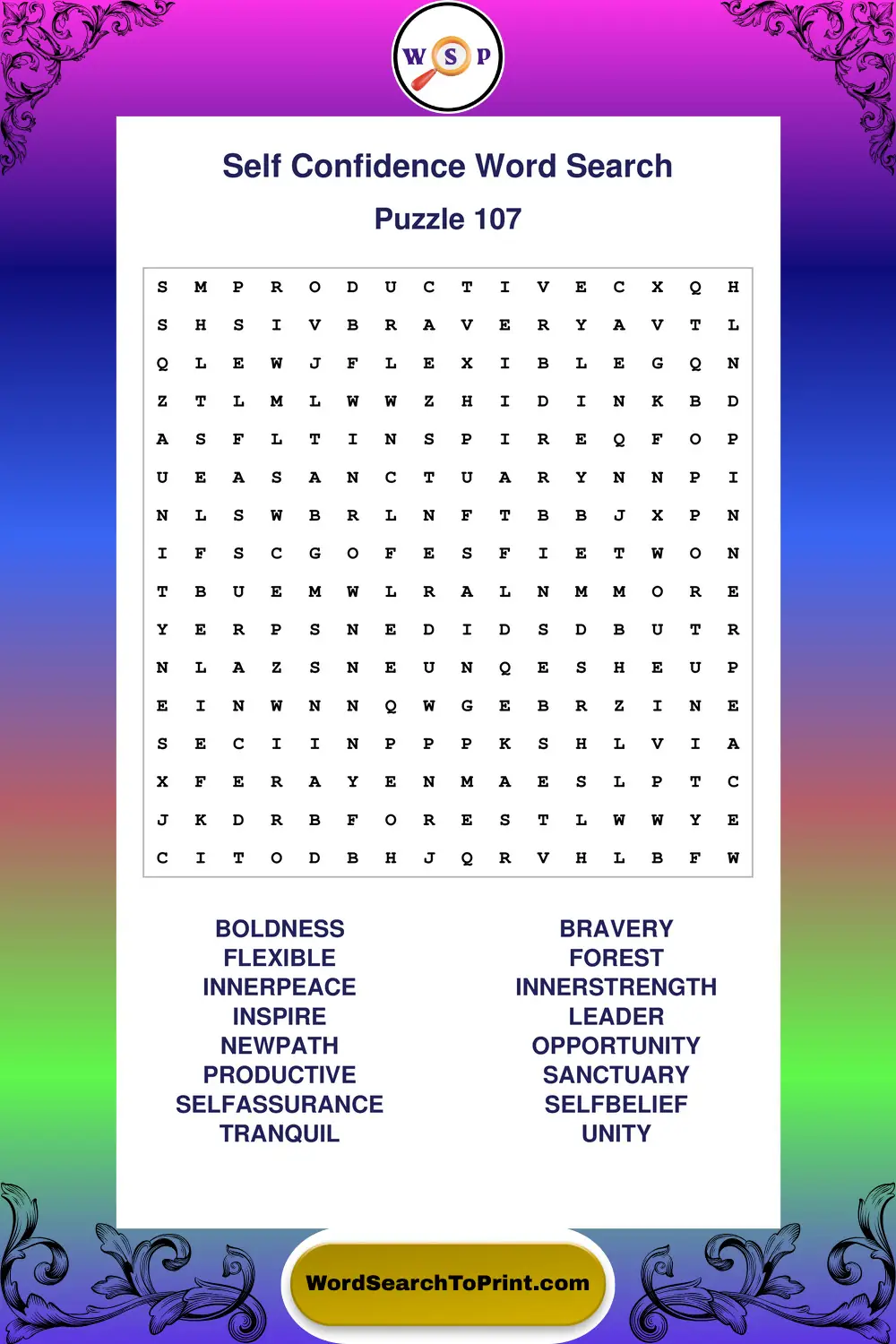Self Confidence Word Search Puzzle 107