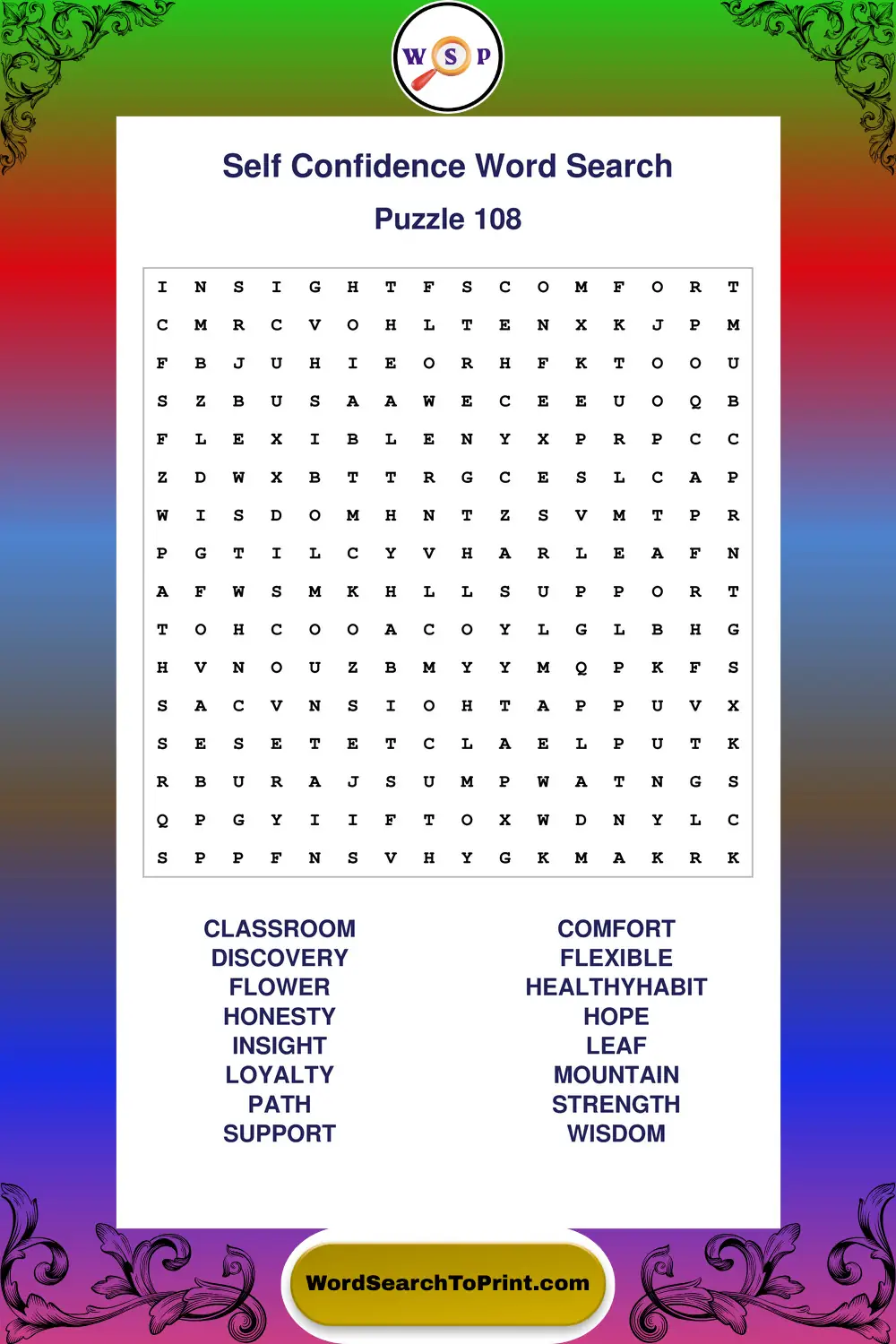 Self Confidence Word Search Puzzle 108