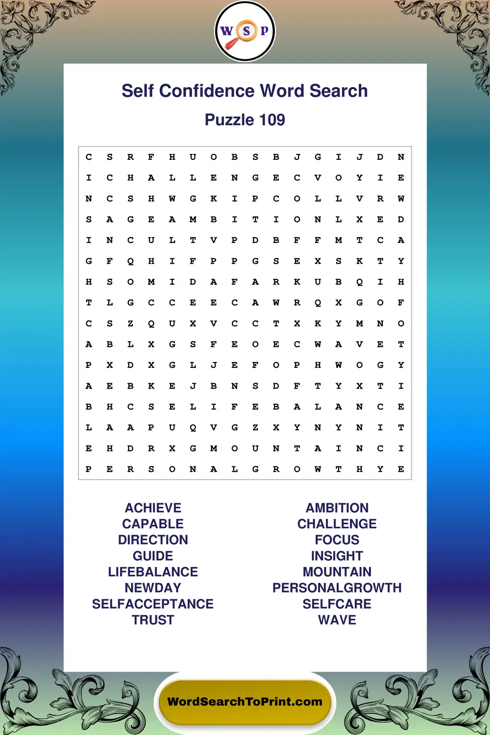 Self Confidence Word Search Puzzle 109