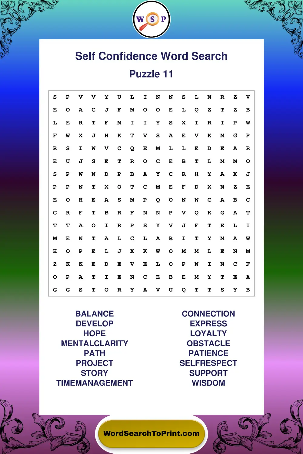 Self Confidence Word Search Puzzle 11