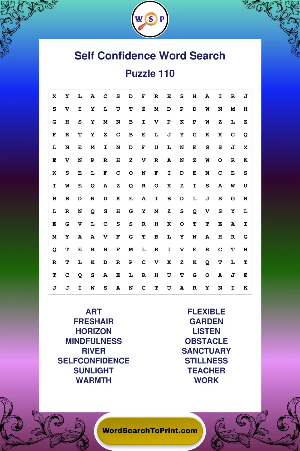 Self Confidence Word Search Puzzle 110