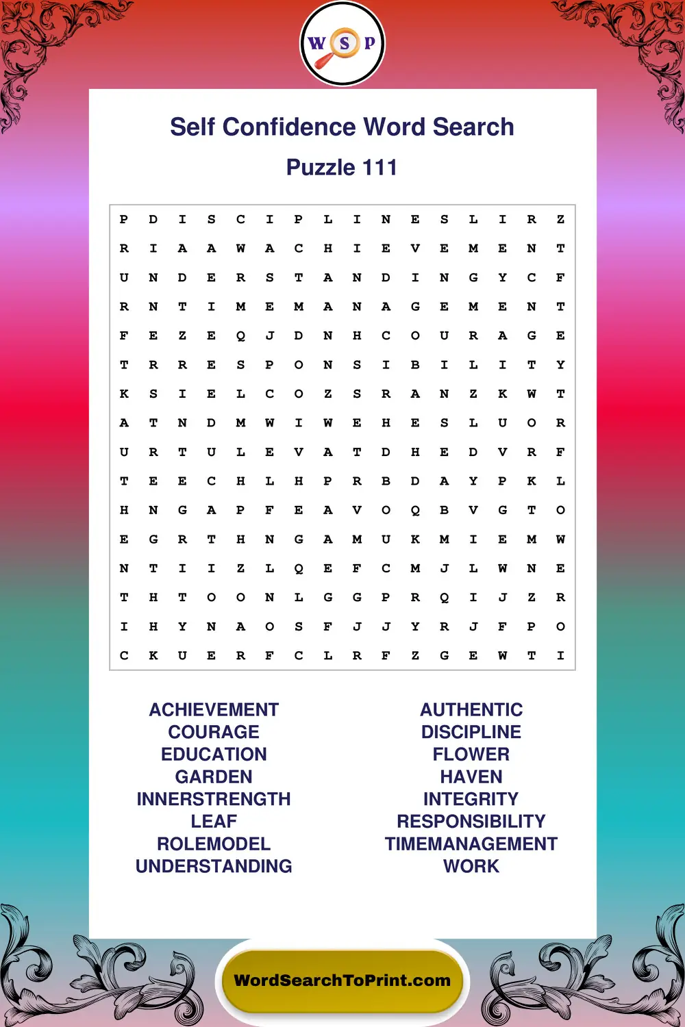 Self Confidence Word Search Puzzle 111
