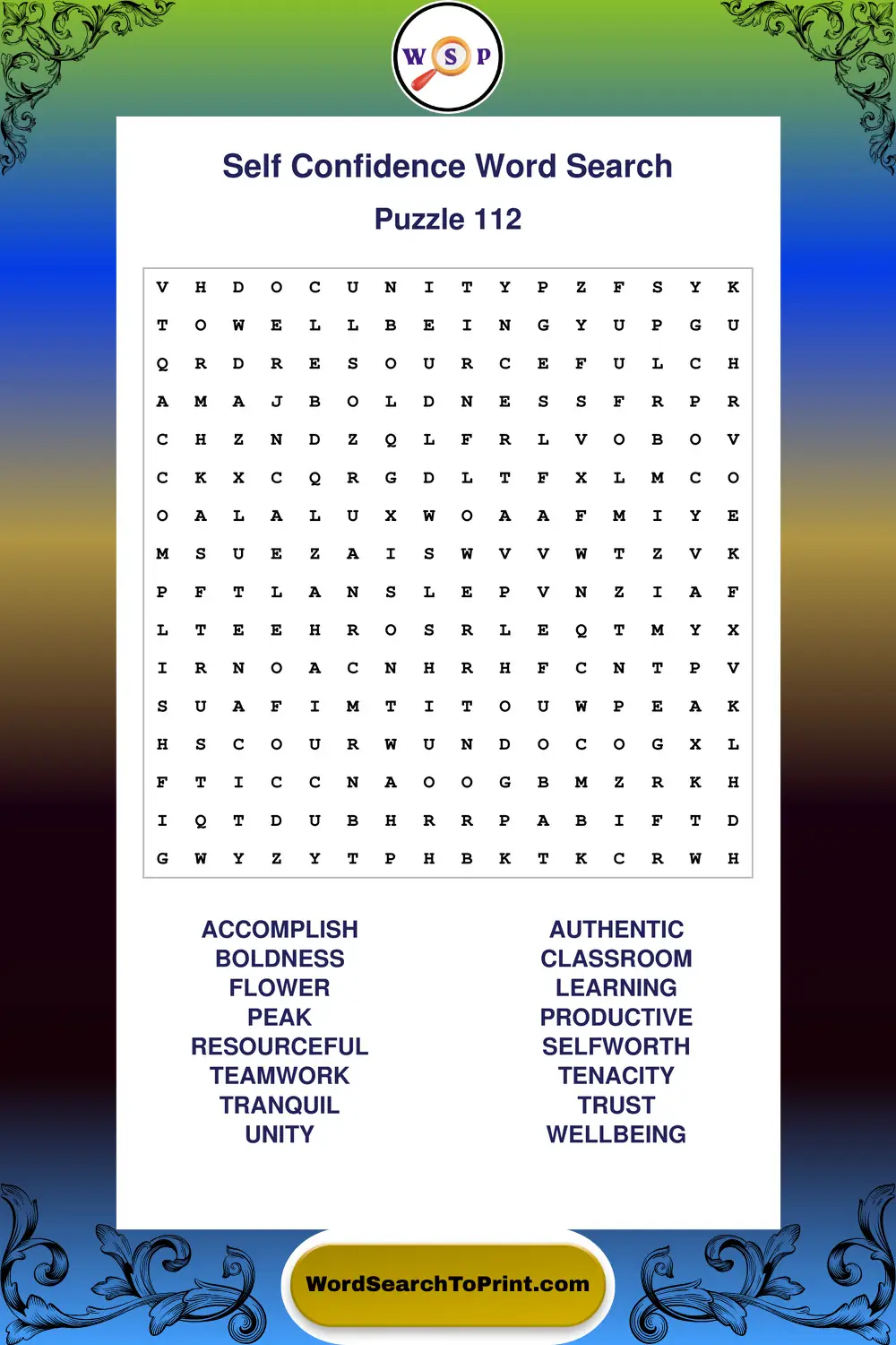 Self Confidence Word Search Puzzle 112
