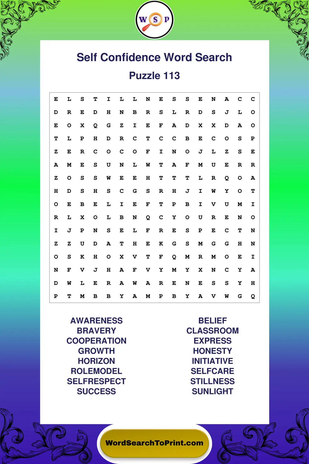 Self Confidence Word Search Puzzle 113