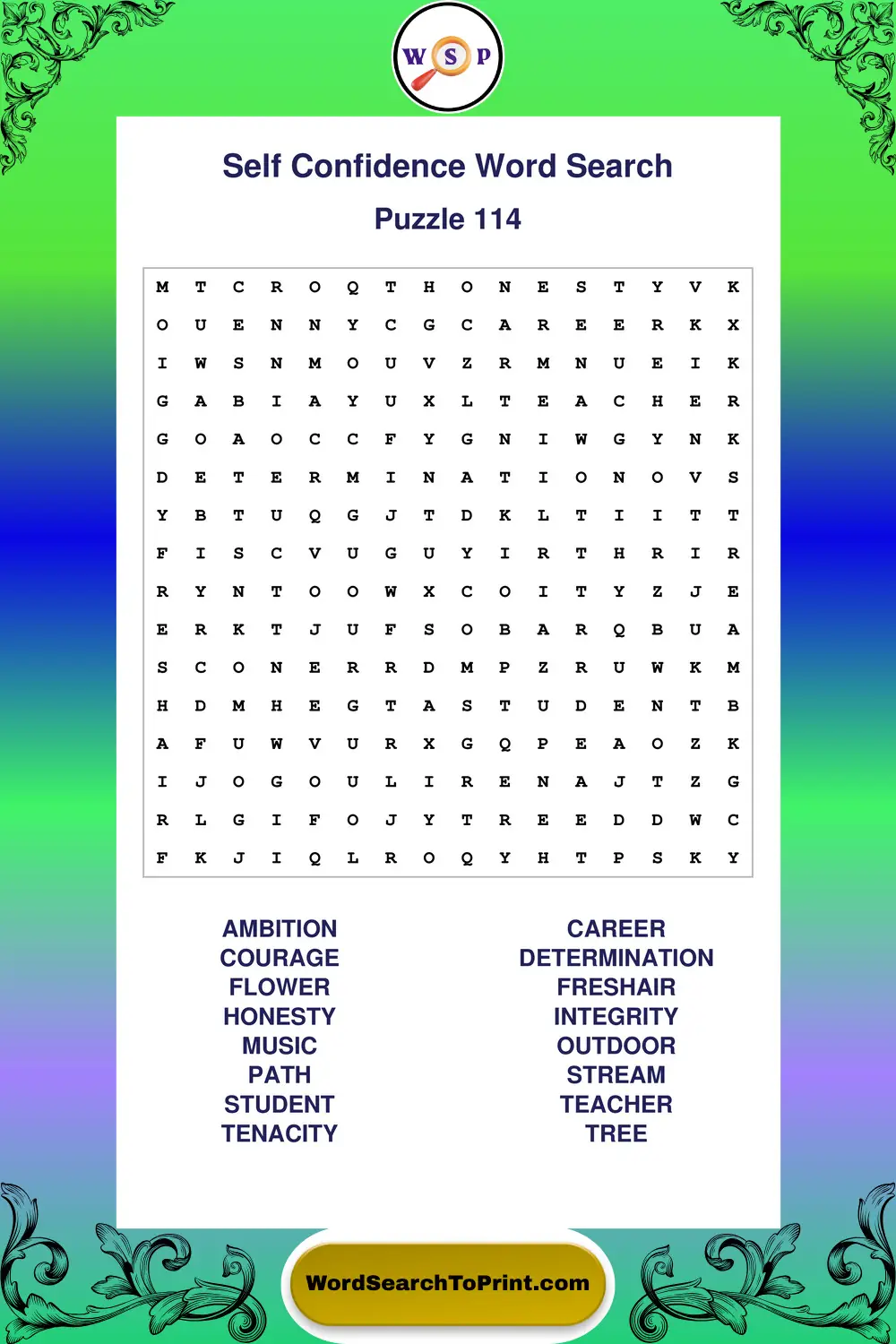 Self Confidence Word Search Puzzle 114
