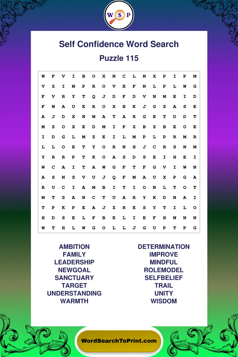Self Confidence Word Search Puzzle 115